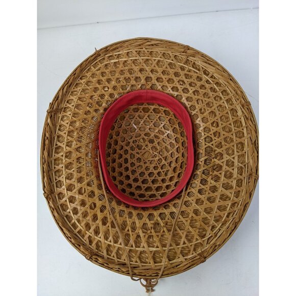Vintage Asian Woven Rattan Rickshaw Rice Paddy Hat 14\